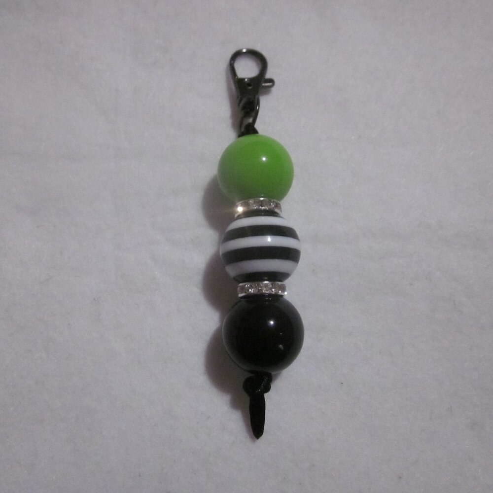 Green and Black Beaded Keychain | Bag Charm.